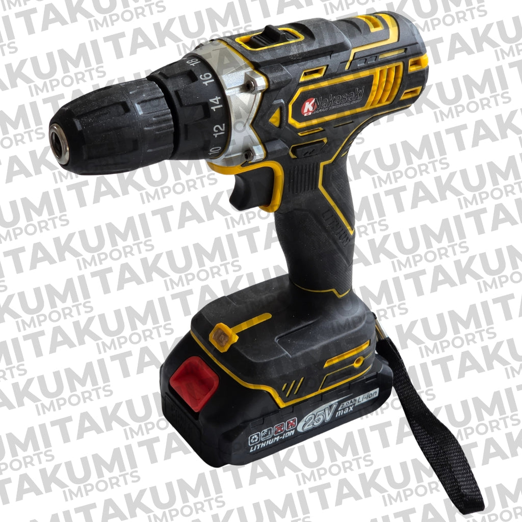 PARAFUSADEIRA / FURADEIRA SEM FIO 25V COM MALETA E KIT 30 PEÇAS NK1418