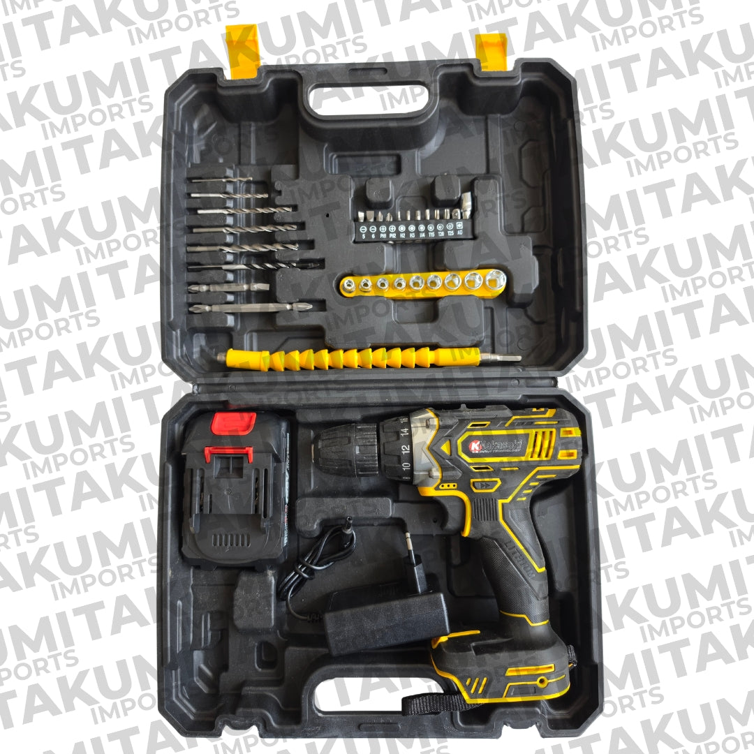 PARAFUSADEIRA / FURADEIRA SEM FIO 25V COM MALETA E KIT 30 PEÇAS NK1418