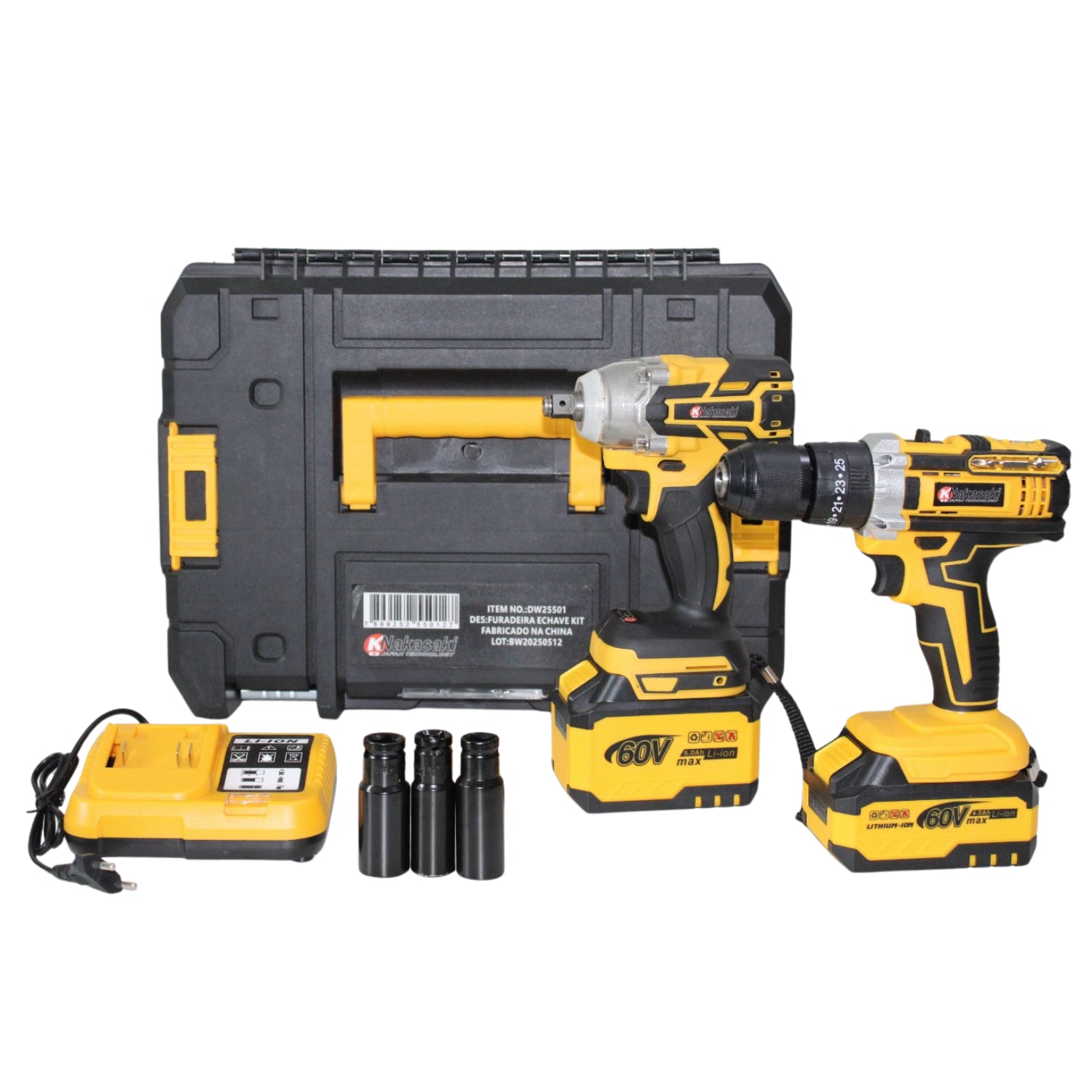 KIT 2 EM 1 A BATERIA 60V AMARELO PARAFUSADEIRA E DESPARAFUSADEIRA DW25501